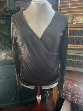 Three Dot Womens Long-Sleeve Surplice Wrap Top - Dark Brown XL